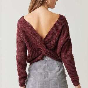 Burgundy Rib Knit Knot Back Sweater